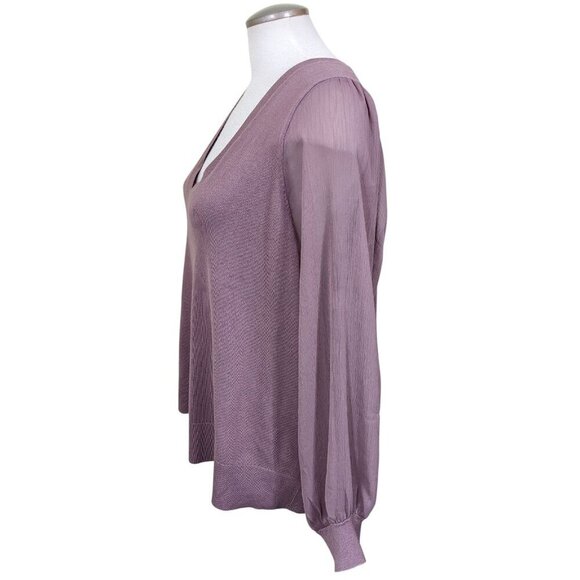 Womens Knit Sweater Plus 3X Mocha Mousse Brown V Neck Boho Sheer Balloon Sleeves - Picture 3 of 7